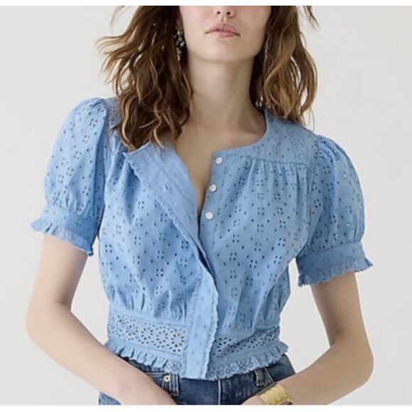 J.Crew Button-front eyelet cropped top Item BJ081 Size S - Picture 1 of 9